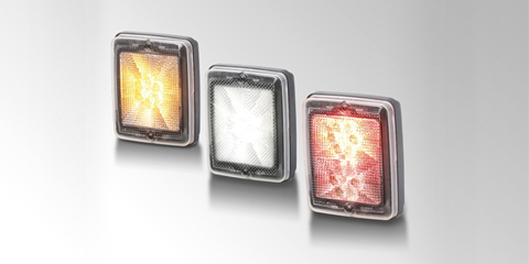 Seria modułowych świateł tylnych LED 013 236, prostokątnych, w różnych kolorach, marki HELLA