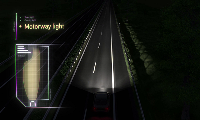 Sistema adaptativo da luz dianteira (AFS) para a circulação na autoestrada