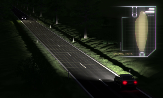 Adaptyvioji apšvietimo reguliavimo sistema, kai yra atvažiuojančių transporto priemonių