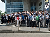M. Bannert, Head of Lighting, J.Kuijpers, Head of Product Center Interior Lighting and Car Body Lighting und B. Furlan, Managing Director HELLA Saturnus Slovenija (first row from left to right) at the opening ceremony of the new location in Ljubljana