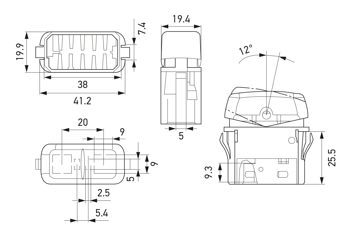 HELLA - Schalter - Tastbetätigung/Wippbetätigung - Ausstattungsvar.:  II+->I-0 - Anschlussanzahl: 4 - ohne Komfortfunktion - 6RH 007 832-551