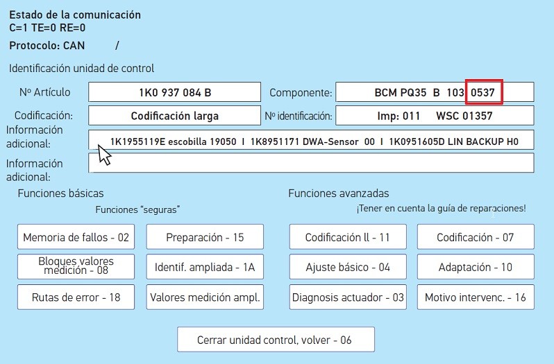 El BCM determina posibles modificaciones para los bytes