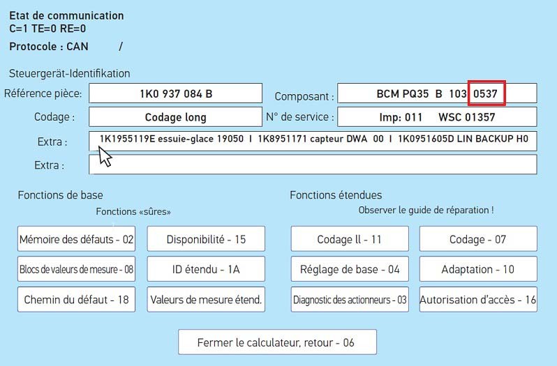 Lecture de la version du logiciel BCM