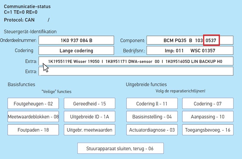 Softwareversie van de BCM uitlezen