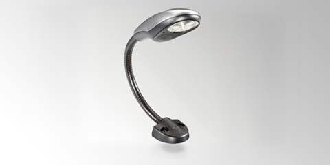 High-performance LED reading light with flexible and rotatable light arm, from HELLA